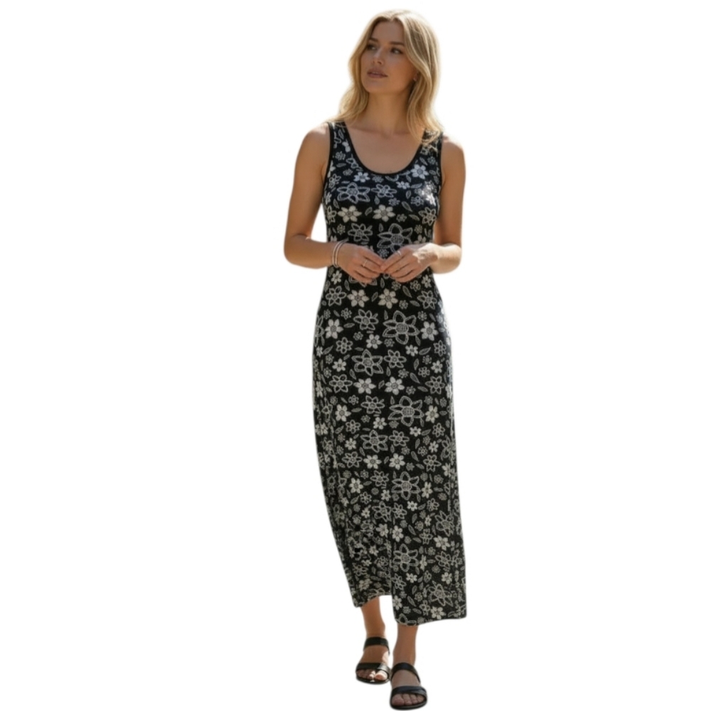 BANANA SHIP BLACK & WHITE FLORAL DRESS SZ.S/M EUC